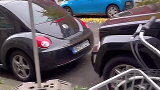 Public Walk and Flashing in Lingerie and Stockings