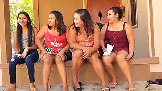 Three Salvadorian sluts flashing panties upskirts and spreading legs