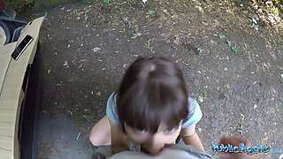 French teen with pierced nipples gets wild with stranger in public