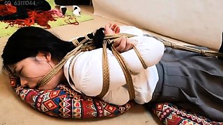 Chinese bondage - Hogtied & rope gagged