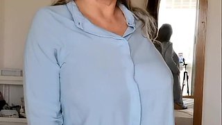 Busty Granny Teasing in Blue Outfit