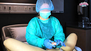 The Doctor Took the Patient's Semen Sample in Hospital. Post Orgasm