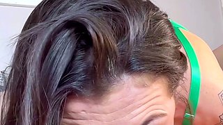 Small titted brunette teen fingering on the bed