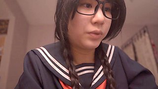Cute and inexperienced Japanese schoolgirl Alize Zaide in her solo cosplay
