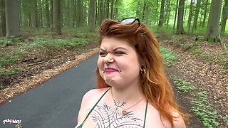 My Fan Has a Huge Cock - French Amateur Hiking Public Sex Hairy Redhead Fucking in Forest