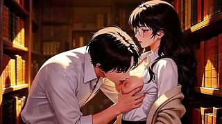 Gap Moe Glasses Beautiful Woman Private Study Session in Library Super Temptation Episode 2 AI Animation