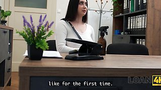 Brunette with big naturals fucked by a sly loan officer dude