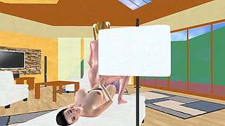 Animated 3D Lesbian Porn - Mature Woman with Strap‑on, Teen Riding Dick on Bed