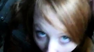 Redhead Amateur BlowJob in Public with a Facial Finish