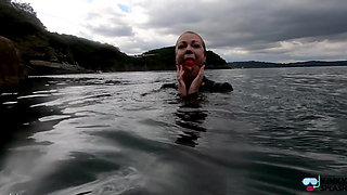 Ocean Rope Bondage with Ballgag in Wetsuit
