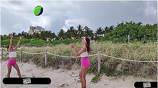 Football Playing Beach Babes W Little Bush Jc Wilds & Sofie Reyez Creampied In Foursome