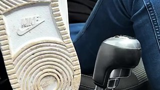 Hot brunette foot fetish play