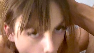 Blowjob for big cock from college brunettes