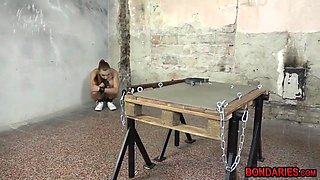 Brunette babe hogtied chained and fucked hard by her master