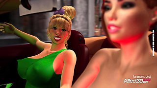 Blonde cop catches a lesbian futa couple in a hd animation