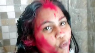 Stepdad Fucks Stepdaughter in Bathroom on Holi - Indian Homemade Sex Scandal with Loud Moaning