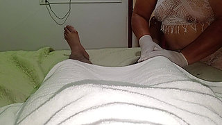 Mature Masseuse Gets Aroused When She Sees My Cock and Jerks Me off