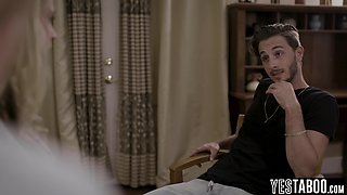 Sly BF fucks teen and busty MILF stepmom