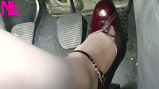 Cute Revving in Vintage Bordeaux Buckled Pumps