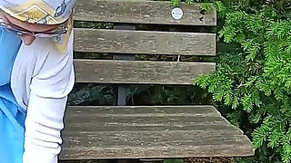 Muslim Woman Gives Head in City Park, Takes off Panties and Pees,shows Her Pussy.