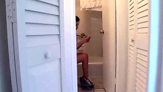 Krystal Banks is about to pee when a guy shows his cock to