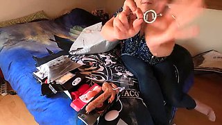 Amateur MILF Wife Unboxing Fan's Naughty Surprise Toy - Close Up Solo Vibrator Action
