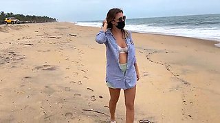 Blonde with Big Tits Walking Topless Outdoor