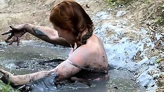 Outdoor anal solo and masturbating blonde