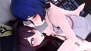 Hentai redhead gives blowjob and having sex