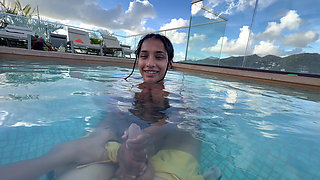 Busty India Gives an Amazing Blowjob in the Hotel Pool to Everyone's Glass- Yasmina Khan