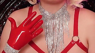 Sexy Hot Blonde MILF Eating Donuts - Food Fetish in Latex Rubber Opera Long Gloves