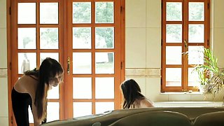 Blond and brunette lesbians licking pussy