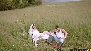 Sweet brunette bride Sakura Hell loves having outdoors sex in POV