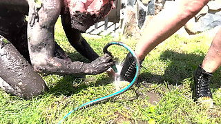 Piggy Humiliation in Mud, Playing with Nettles and Licking Our Feet Nice and Clean