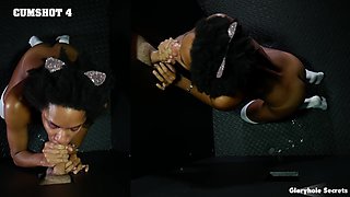 Ebony Myste Vixen gets her big mouth filled with sticky sperm in a pov scene.