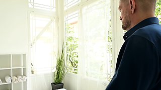 Three big cocks pound hot blonde slut