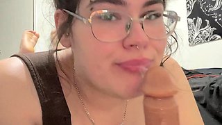 Skinny brunette MILF sucks and fucks a big cock