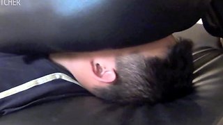 Light femdom and foot fetish play with brunette