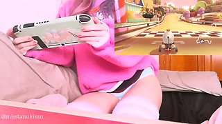 Girl in pajamas almost breaks No Nut November while gaming but can't hold back