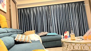 Cute amateur asian web cam girl playing with her toy