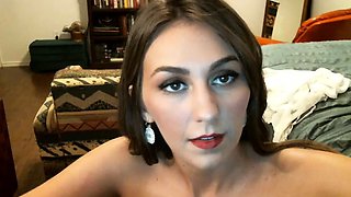 Busty curly brunette with big boobs fucks on couch