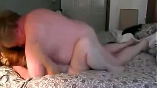 Mature fat uncle fucks young mistress in a sideways position