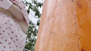 In the Snow She Dont Care in the Woods Naked No Underwear