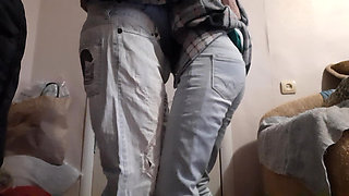 Married lesbian gifriends secretly have sex while their husbands watch football in the next room