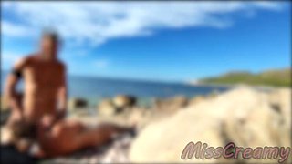 French Amateur Wife Miss Creamy Fucks Big Cock on Nude Beach - Public Sex & Cum in Mouth
