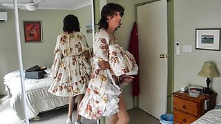 Crossdresser michelle playing in floral frock