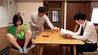 Subtitled tan Japanese amateur double handjob blowjob