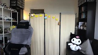 Hot young black chick striped in her room