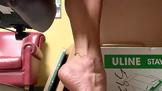 Office Secretary Wiggles Her Toes Under the Desk