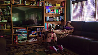 BITCH STEPMOM Makes her Fem Pussy HOUSEBOY Vacuum then turns him into her Footrest